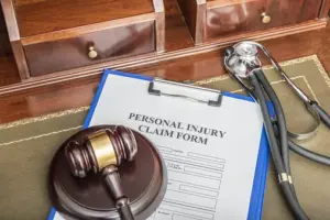 Personal Injury Claim Form and gavel. 