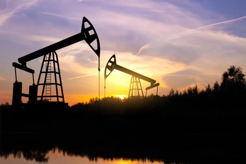 Texas oilfield at sunset.